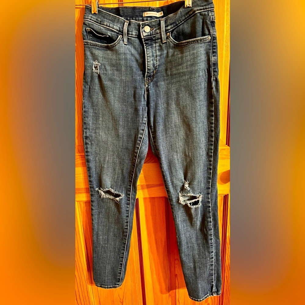 Levi’s 311 Shaping Skinny Jeans 8 29 Womens Thrashed Ripped Blue Grunge Western